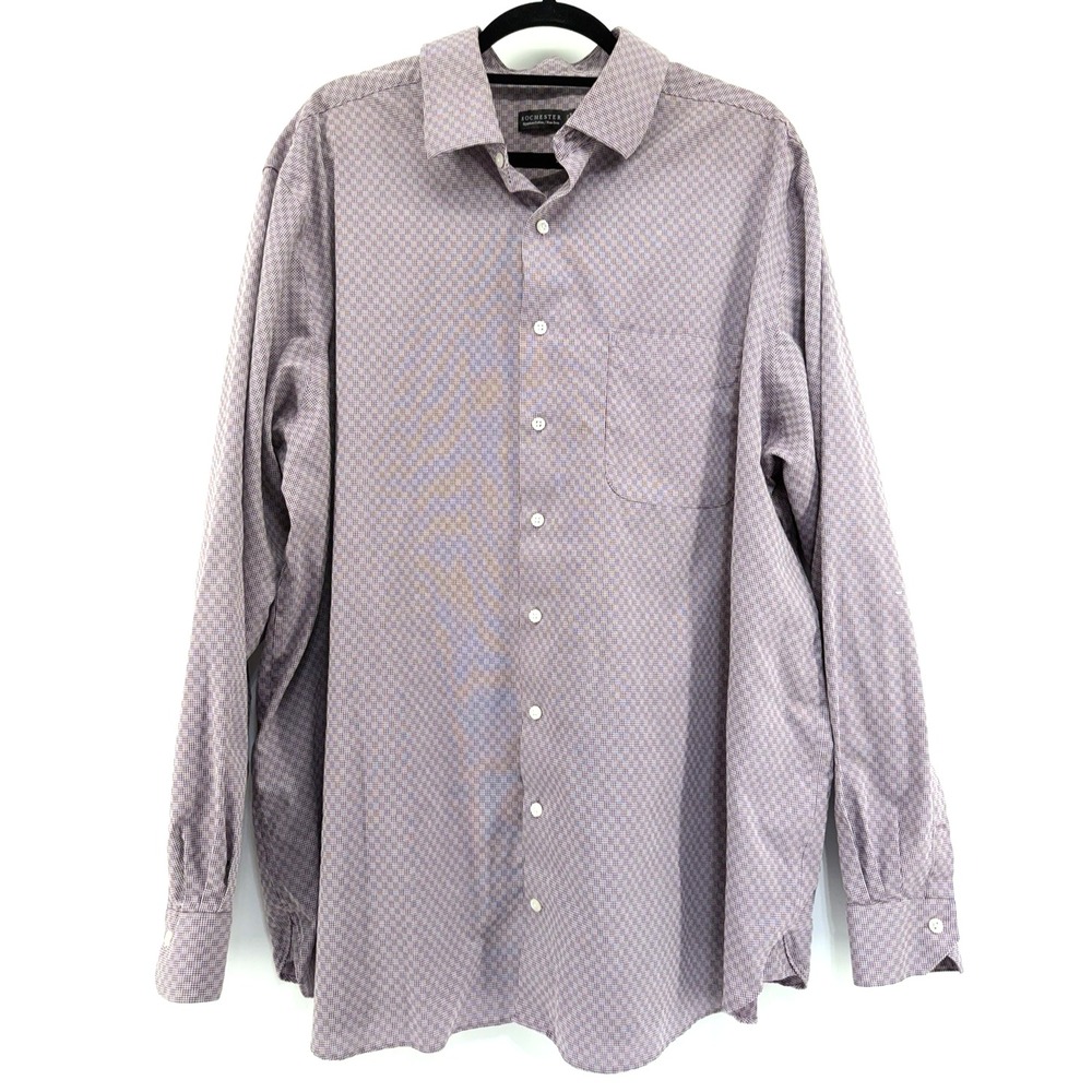 ROCHESTER Dress Shirt Men 18.5 38/39T Purple Plaid Egyptian Cotton Non-Iron Tall
